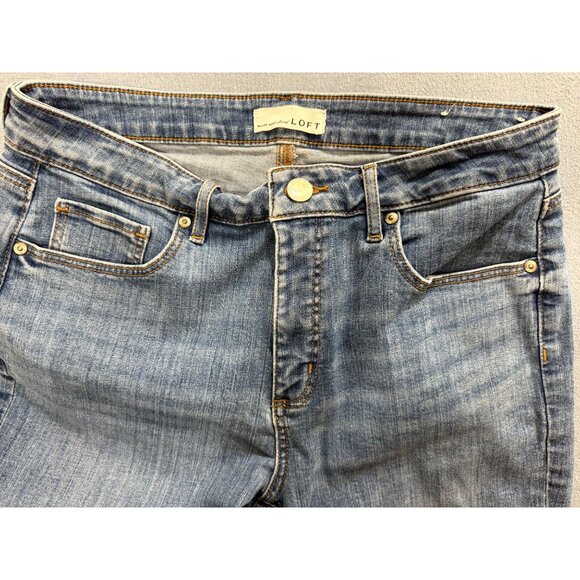 Loft Women's Curvy Skinny Jeans Denim Raw Step Hem Mid Rise Blue Size 30/10 - Picture 4 of 11